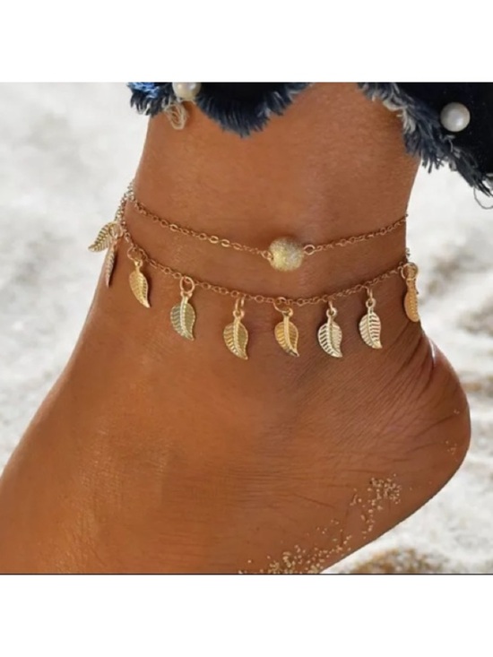 Jewelry - Leaf Dainty Gold Toned Boho Anklet